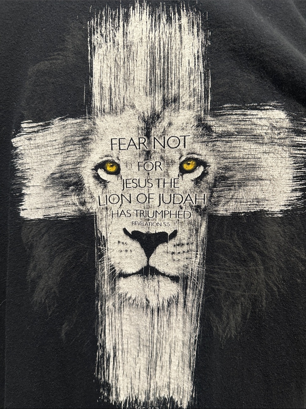 Lion of Judah scripture Tee Black with Yellow Eyes religious cross